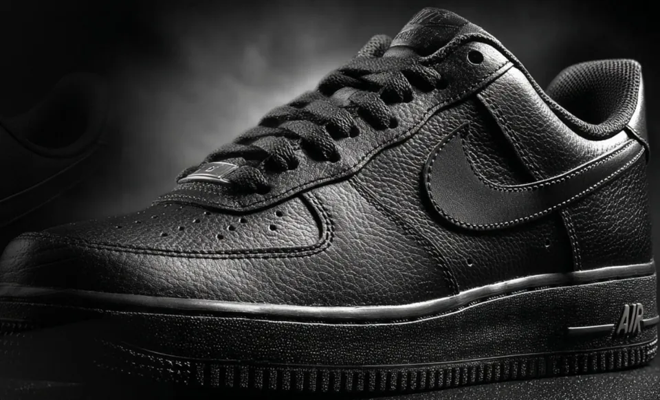 After: the same sneaker model in a product shot with light, smoke and leather detail
