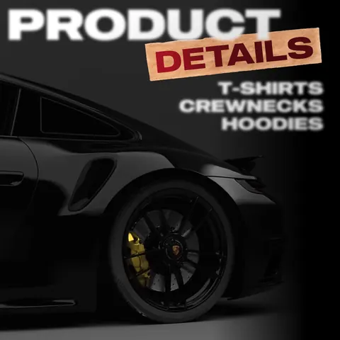 Post: Product details, T-shirts, crewnecks and hoodies by a black Porsche