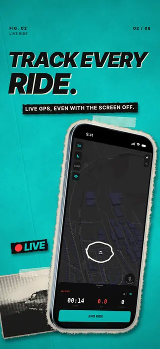 Live ride: a map with the car's position and ride time, headline Track every ride
