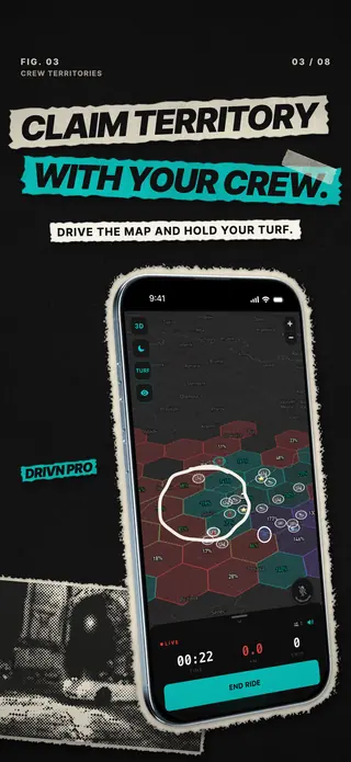 Crew territories on the map in hexagons, headline Claim territory with your crew