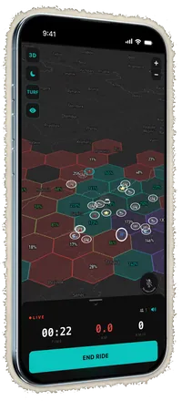 The DRIVN app on a phone: crew territories on the map