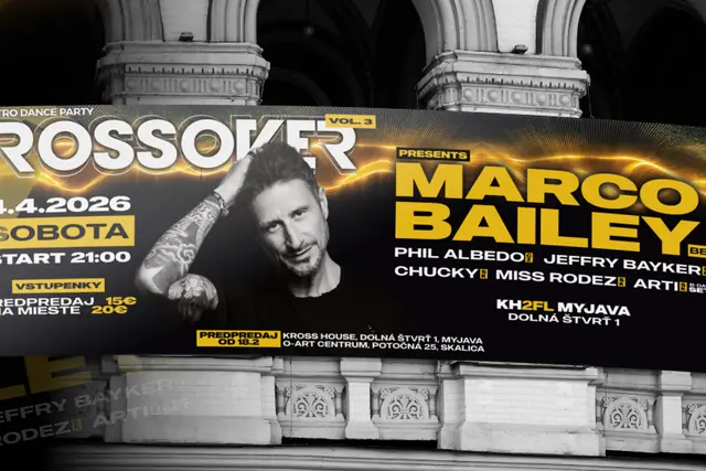 Large-format Electro Dance Party vol. 3 banner on the facade of a historic building