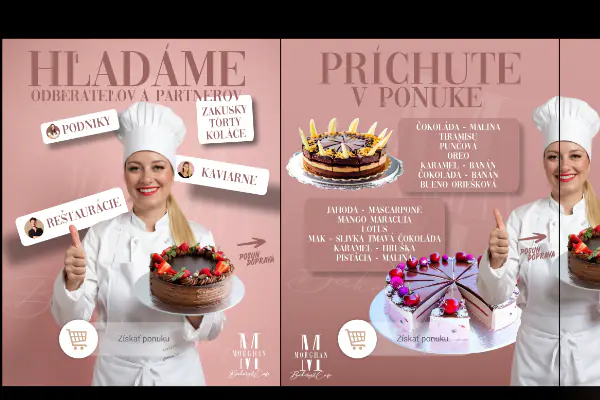 Pink Instagram carousel for the Morghan bakery with a pastry chef and cakes