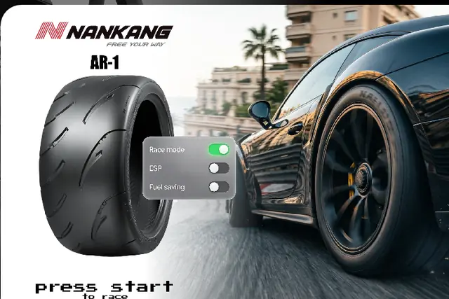 Concept: web banner with a Nankang racing tire and a black sports car