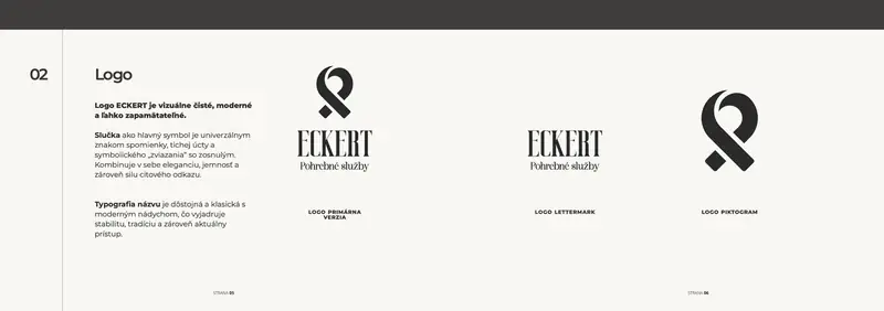 Page from the ECKERT funeral services brand manual: primary logo, lettermark and pictogram