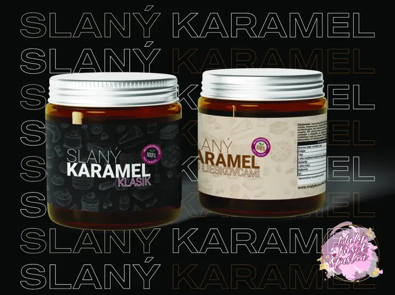 Two jars of salted caramel with labels in a dark and a light version